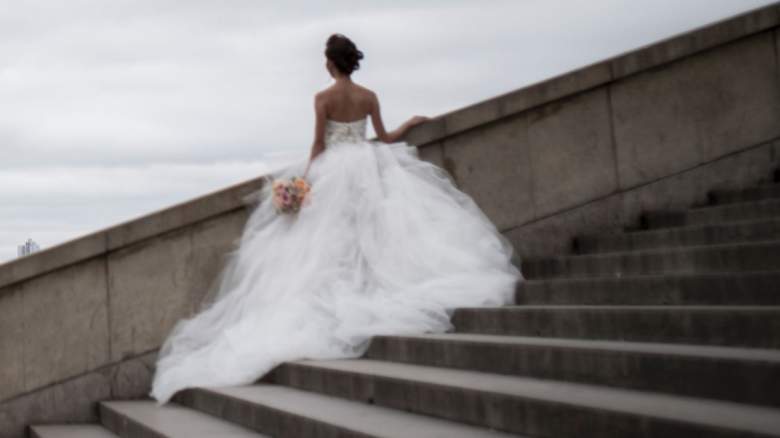 Bride on steps