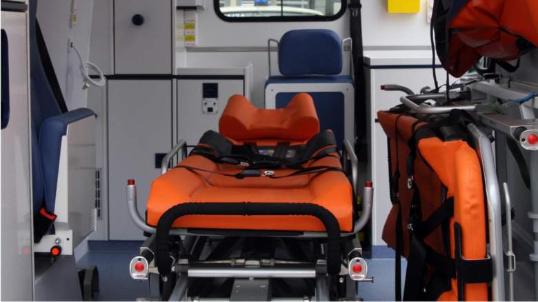 A gurney inside an ambulance.