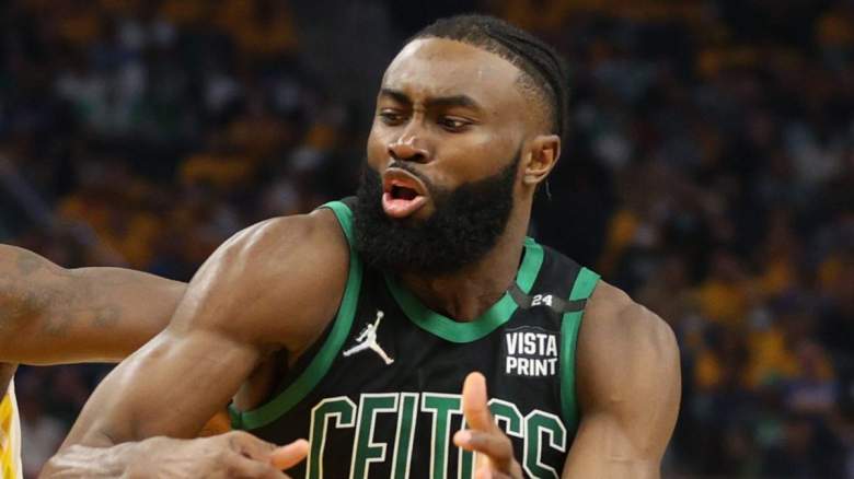 A detailed view of the NBA Finals logo on the jersey of Jaylen Brown  News Photo - Getty Images