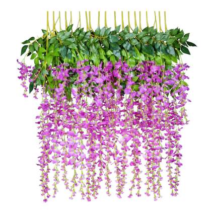 purple artificial hanging wisteria flowers