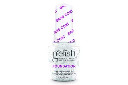 Gelish bottle of foundation base coat with purple text