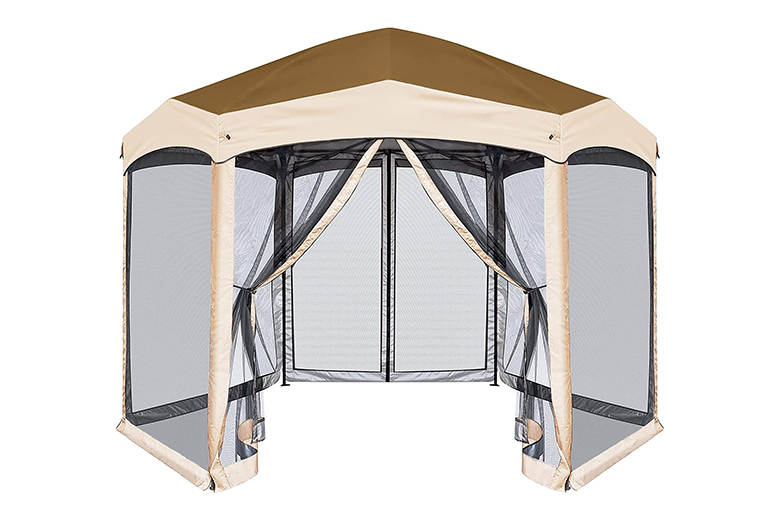 120''x120''Beige MASTERCANOPY Escape Shelter Screen House Outdoor Camping Tent for 6 Sided Canopy Shelter with Mosquito Net 
