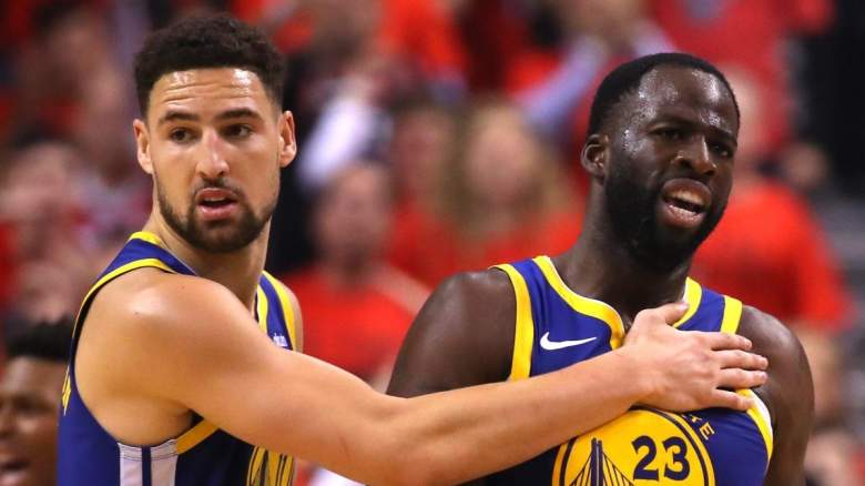 Klay Thompson and Draymond Green of the Golden State Warriors.