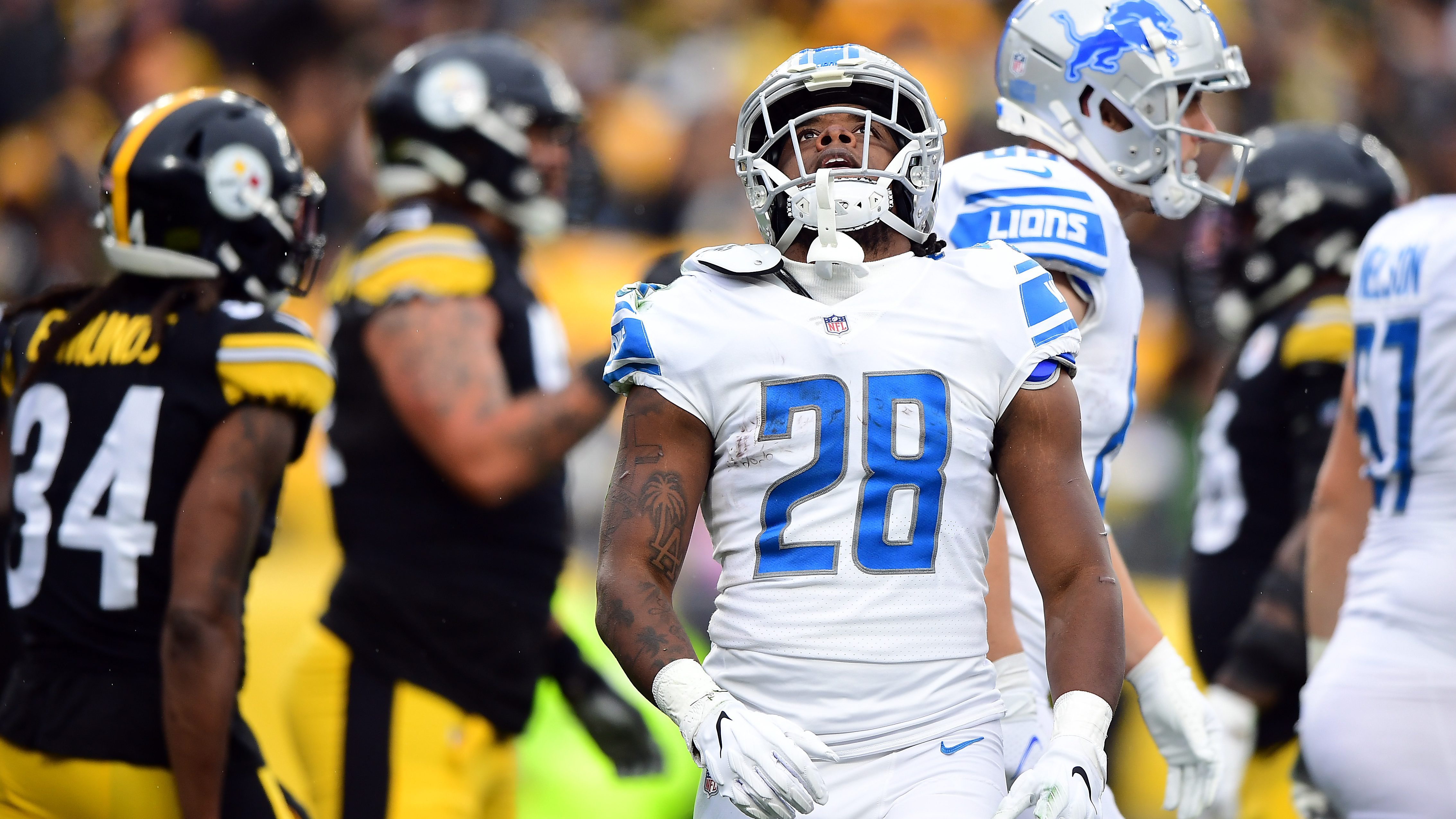 Detroit Lions running back Jermar Jefferson is taken down by News Photo  - Getty Images