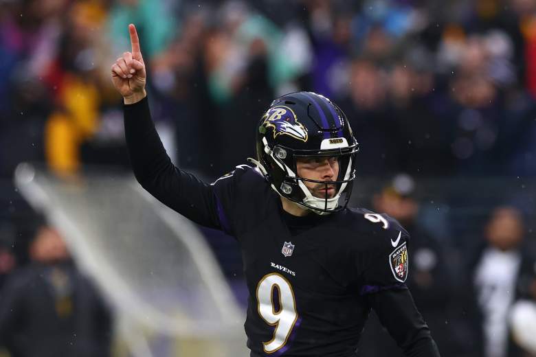 Ravens kicker Justin Tucker celebrates a successful attempt.