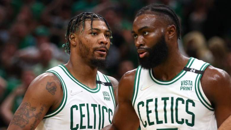 Marcus Smart and Jaylen Brown of the Boston Celtics.