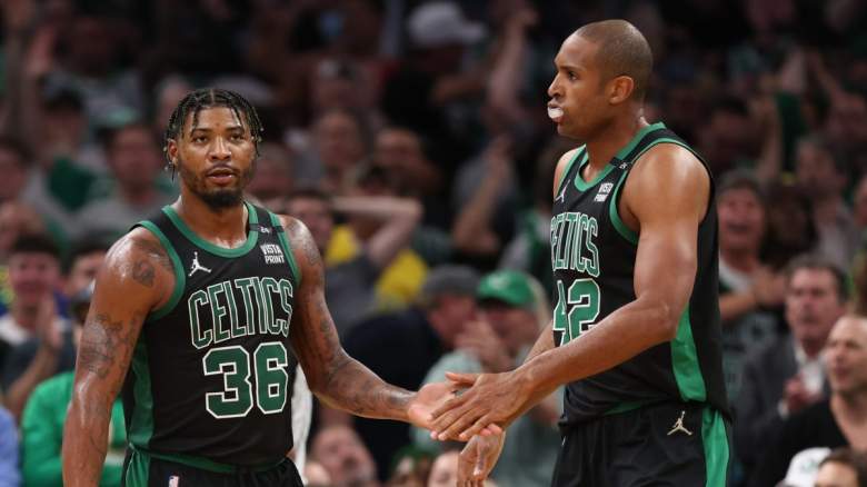 Marcus Smart and Al Horford of the Boston Celtics.