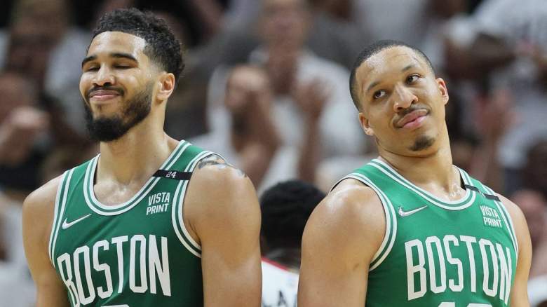 Jayson Tatum and Grant Williams of the Boston Celtics.