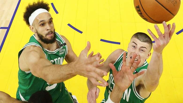 Derrick White and Payton Pritchard of the Boston Celtics.