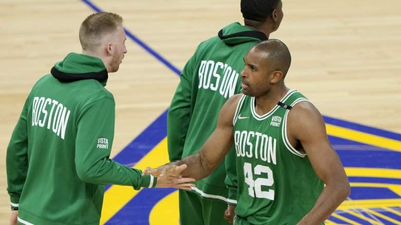 Sam Hauser and Al Horford of the Boston Celtics.