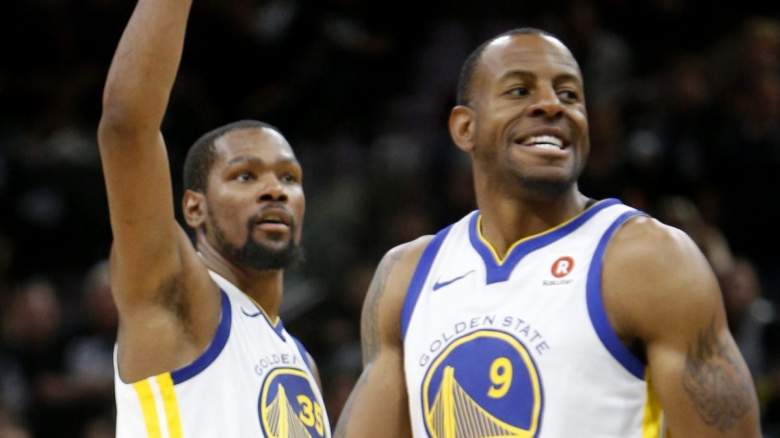 Kevin Durant and Andre Iguodala, then of the Golden State Warriors.