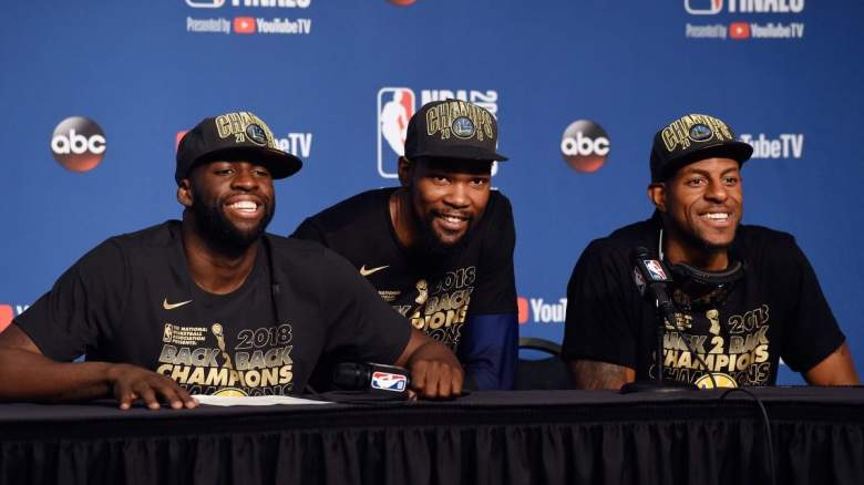 Draymond Green, Kevin Durant, and Andre Iguodala, then of the Golden State Warriors.
