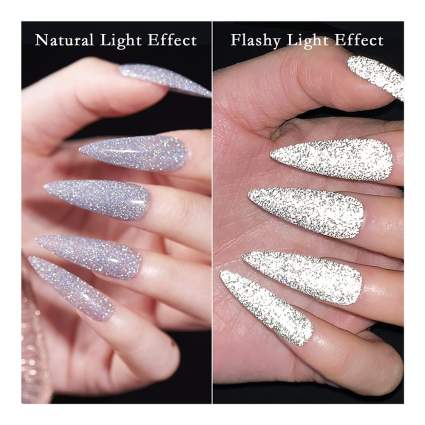 Glowing stiletto glitter nails