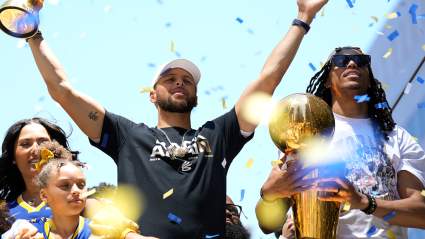 Steph Curry & Ex-Warriors Champ Snapped Getting Wild With Trophy [WATCH]