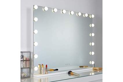 Large vanity mirror with Hollywood bulbs