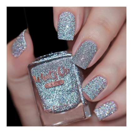 bottle of Whats Up Nails silver holographic glitter polish