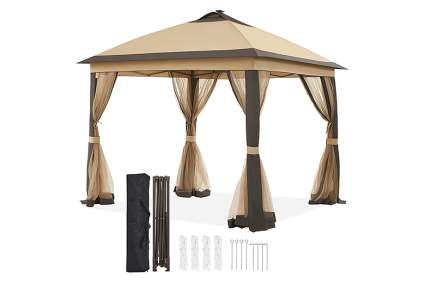Yaheetech Pop Up Gazebo with Mesh Netting and Solar LED Lights