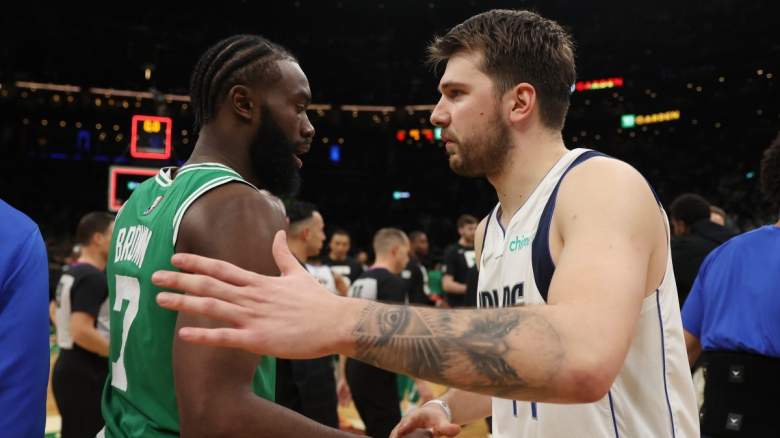 Jaylen Brown of the Boston Celtics and Luka Doncic of the Dallas Mavericks.