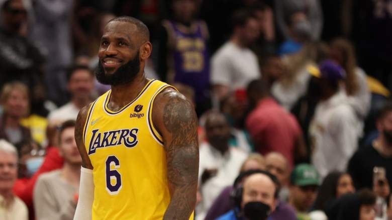 Lakers superstar LeBron James smiles during a game against the Wizards in March