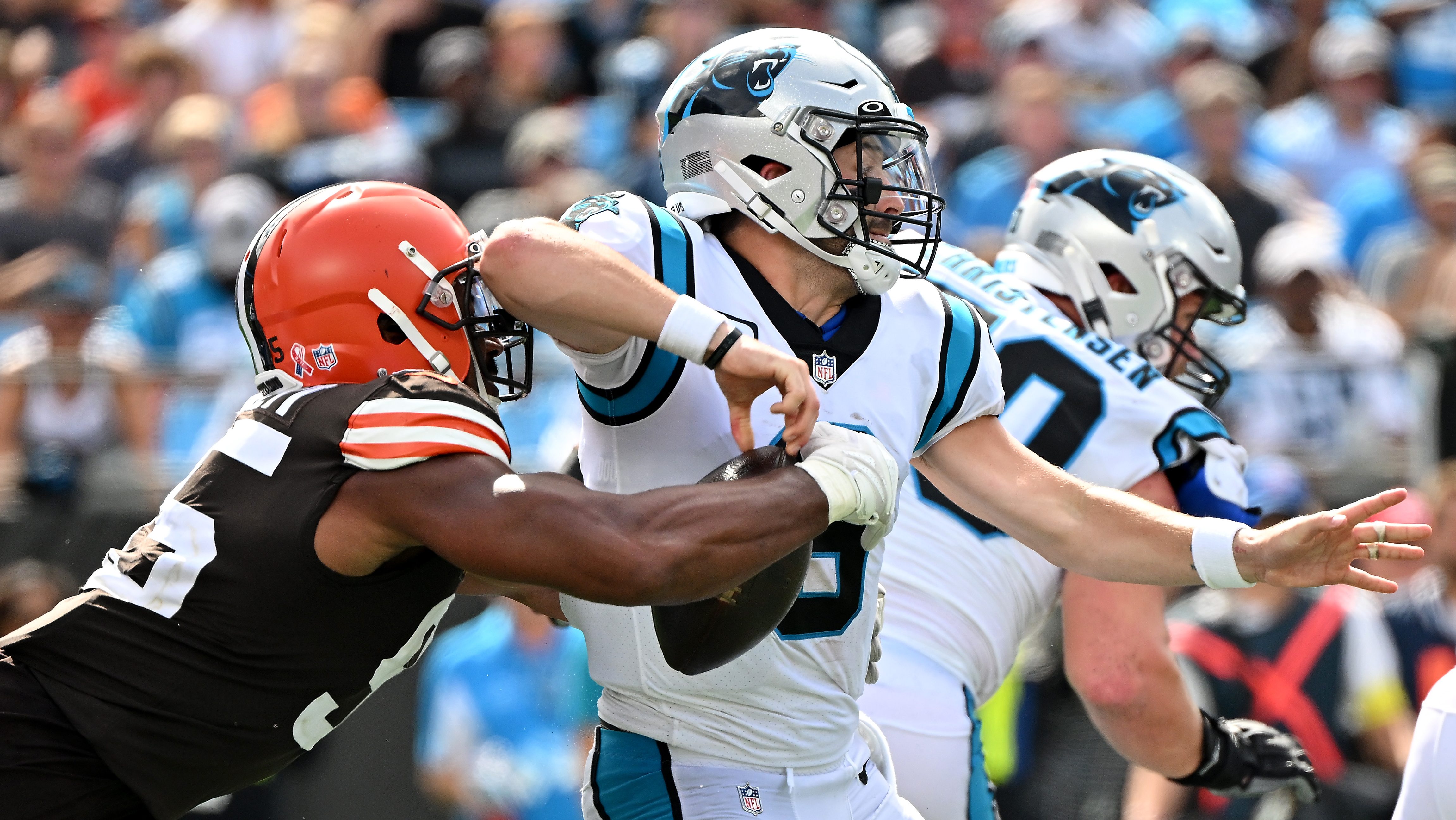 Myles Garrett reacts to Baker Mayfield's game-winning Rams drive