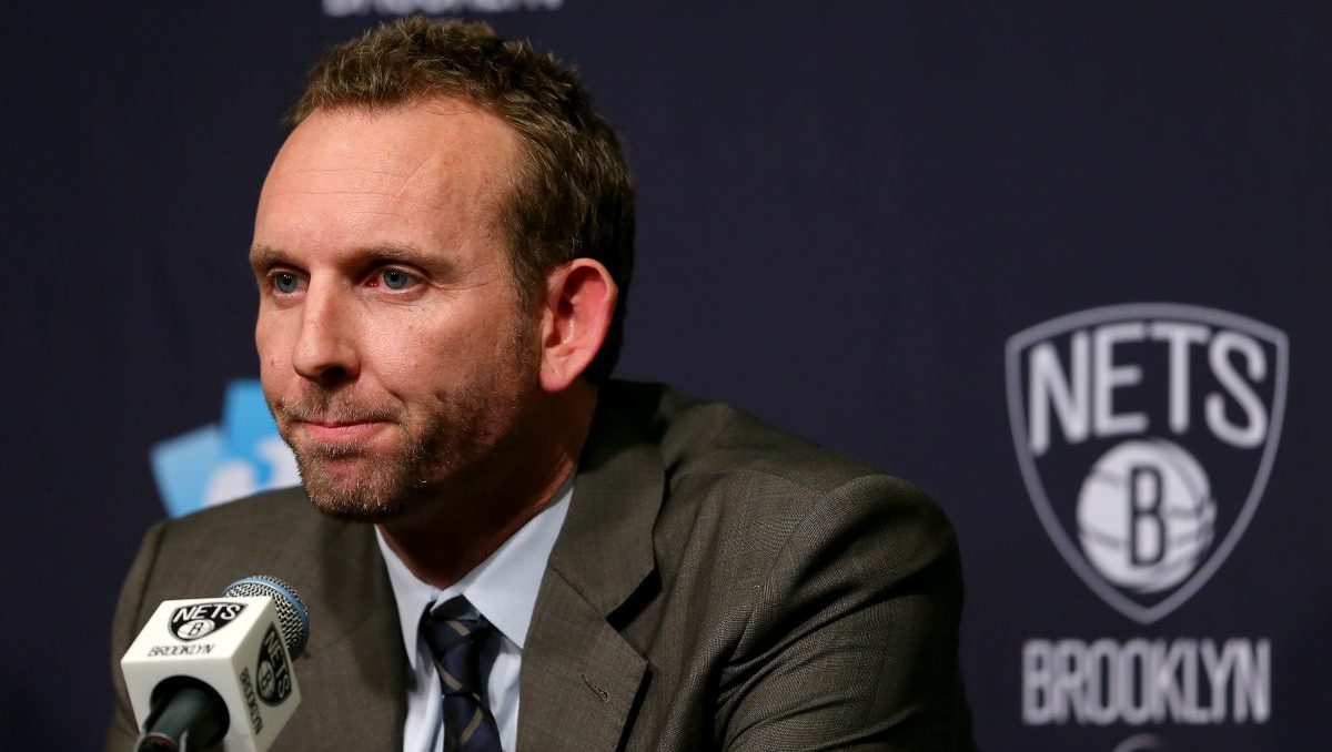 Brooklyn Nets General Manager Sean Marks speaks to reporters