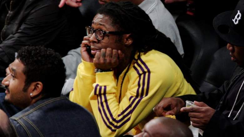 Lil Wayne attending a Los Angeles Lakers game