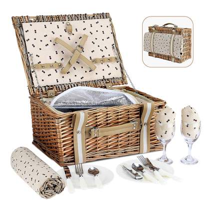 G Good Gain Willow Picnic Basket Set with Blanket