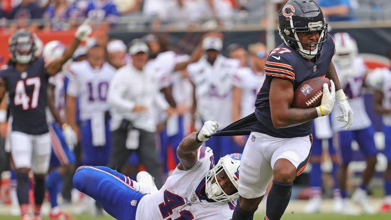 Chicago Bears safety A.J. Thomas (21) runs after the ball during an NFL  preseason football game against the Cleveland Browns, Saturday Aug. 27,  2022, in Cleveland. (AP Photo/Kirk Irwin Stock Photo - Alamy