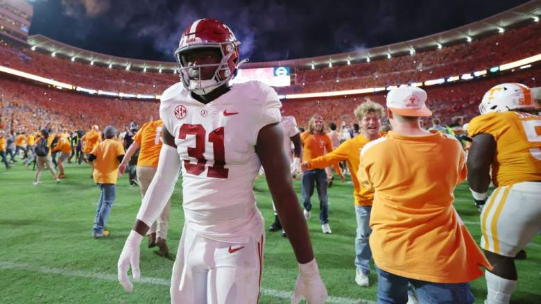 Alabama LB Will Anderson walks off the field at Neyland Stadium after losing to Tennessee for the first time in 15 years.