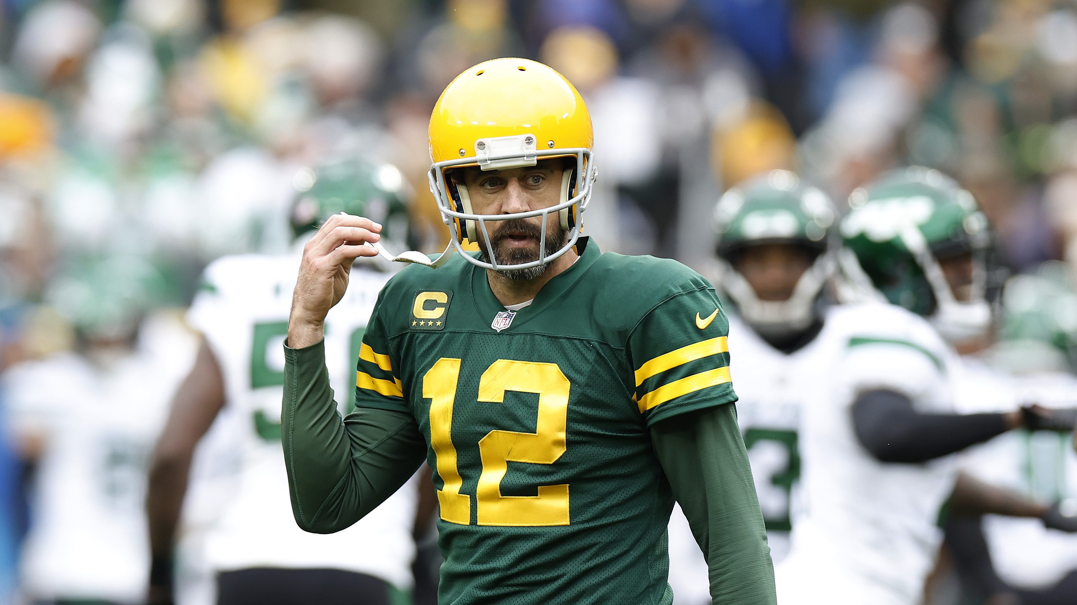 GREEN BAY, WI - OCTOBER 16: Green Bay Packers quarterback Jordan Love (10)  passes during a game between the Green Bay Packers and the New York Jets at  Lambeau Field on October