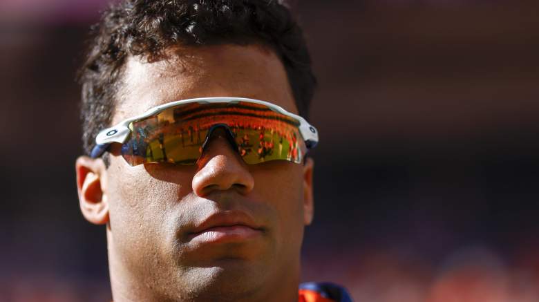 Russell Wilson on the Broncos sideline.