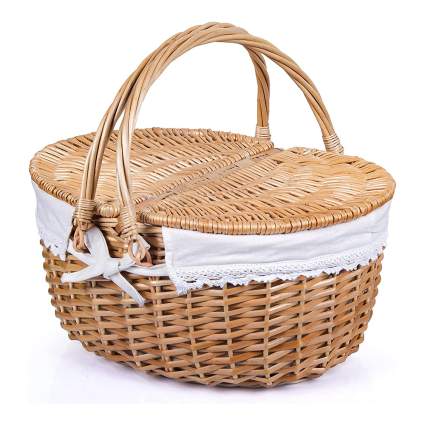 Rurality Wicker Picnic Basket with Lid and Washable Lining