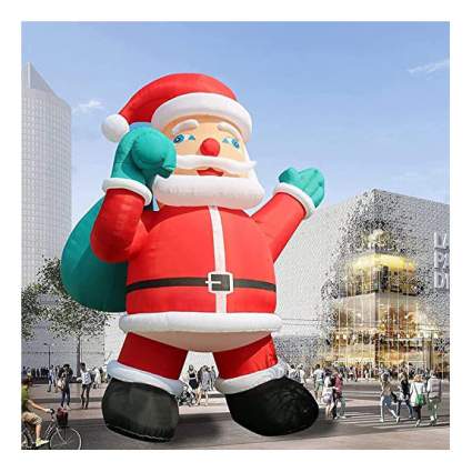 Giant Santa balloon in a crowded square