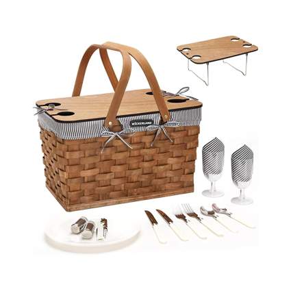 Wickerland Picnic Basket Set for Two with Wine Table