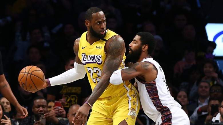 LeBron James of the Los Angeles Lakers and Kyrie Irving of the Brooklyn Nets.