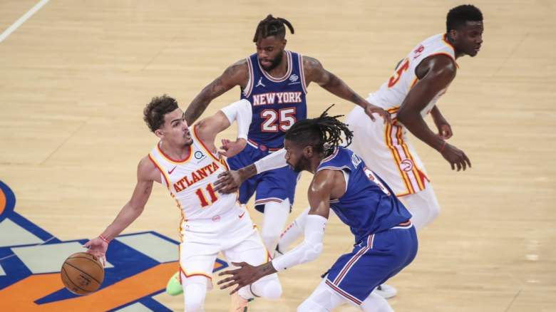Trae Young and Clint Capela of the Atlanta Hawks, face off against Reggie Bullock and Nerlens Noel of the New York Knicks. Noel has been linked to the Miami Heat.