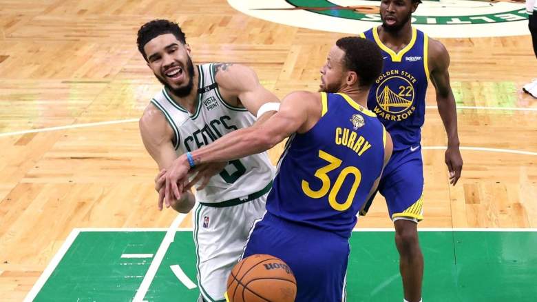 Jayson Tatum of the Boston Celtics and Stephen Curry of the Golden State Warriors.