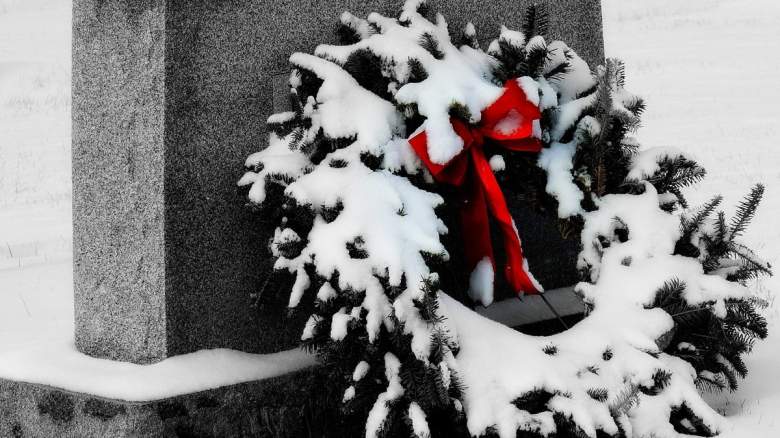 Christmas wreath at gravesite