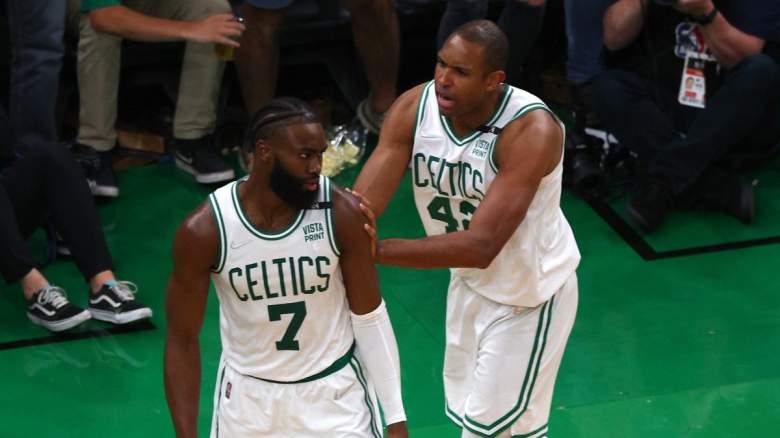 Jaylen Brown and Al Horford of the Boston Celtics.