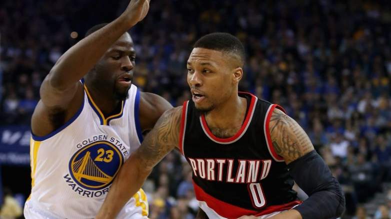 Draymond Green of the Golden State Warriors and Damian Lillard of the Portland Trail Blazers.