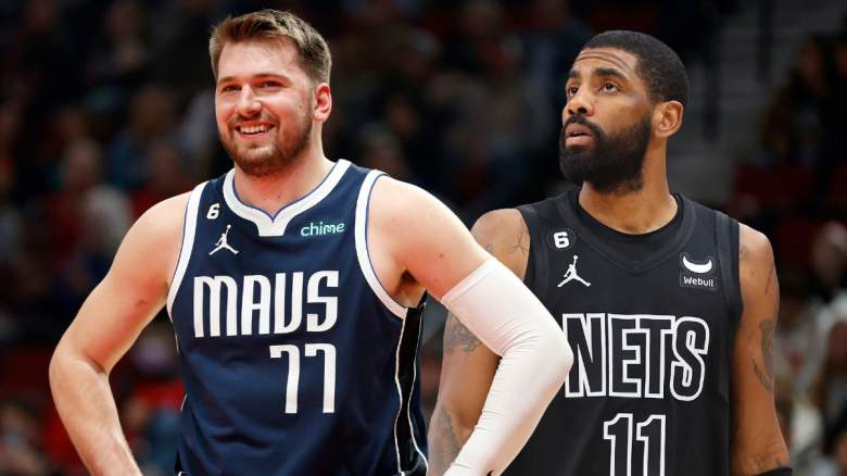 Luka Doncic of the Dallas Mavericks and Kyrie Irving of the Brooklyn Nets.