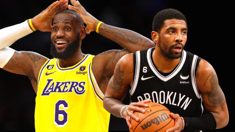 LeBron James of the Los Angeles Lakers and Kyrie Irving of the Brooklyn Nets.