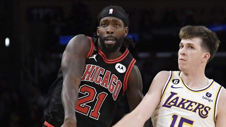 Patrick Beverley of the Chicago Bulls and Austin Reaves of the Los Angeles Lakers.