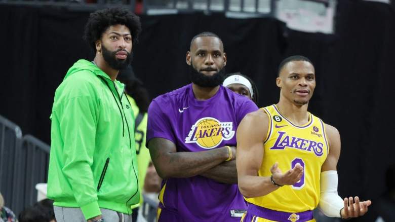 Anthony Davis, LeBron James, and Russell Westbrook, then of the Los Angeles Lakers.
