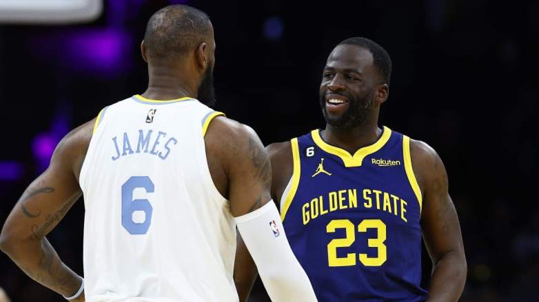 Golden State Warriors forward Draymond Green and LeBron James of the Los Angeles Lakers.