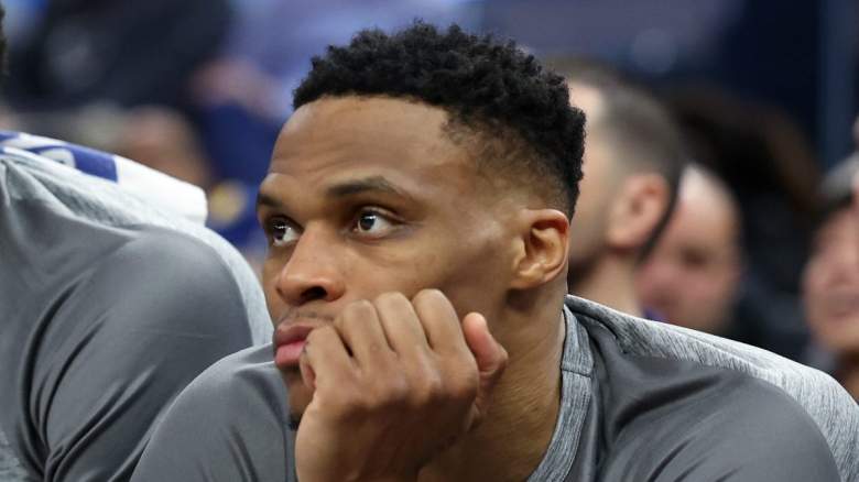 Russell Westbrook of the Los Angeles Clippers looks on vs the Golden State Warriors.