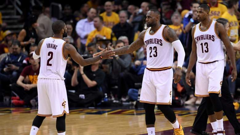 Kyrie Irving, LeBron James and Tristan Thompson