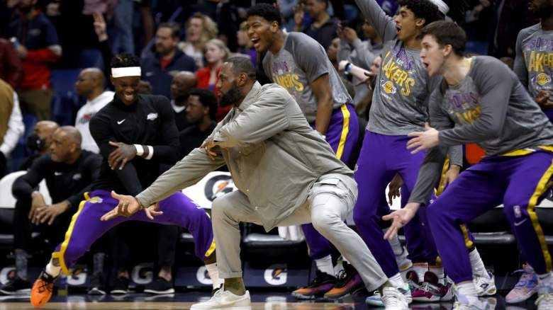 LeBron James Celebrates With His Los Angeles Lakers Teammates