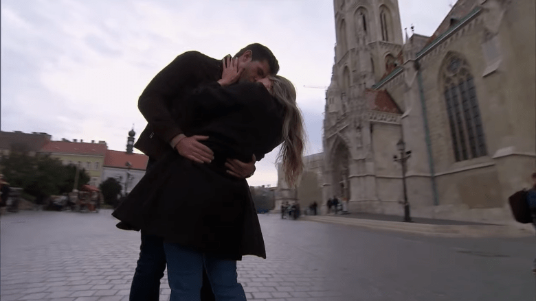Zach Shallcross and Kaity Biggar kiss in Budapest