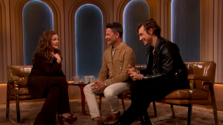 Drew Barrymore interviews Nate Berkus and Jeremiah Brent on her talk show.
